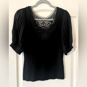 Nygard Collection Elegant Black Lace beaded Embroidery at Neckline SZ S